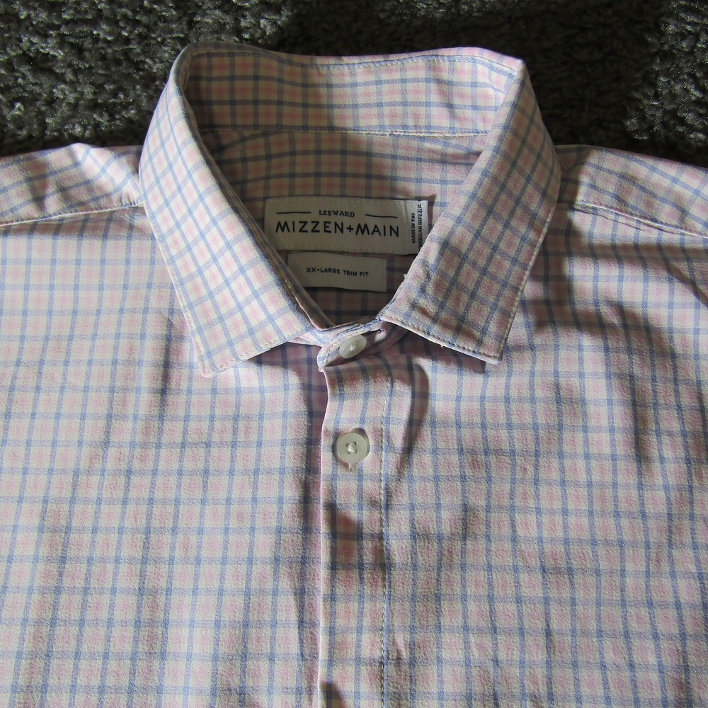 Mizzen‎ Main Shirt Mens 2XL Leeward Performance Fabric Gingham Breathable Office